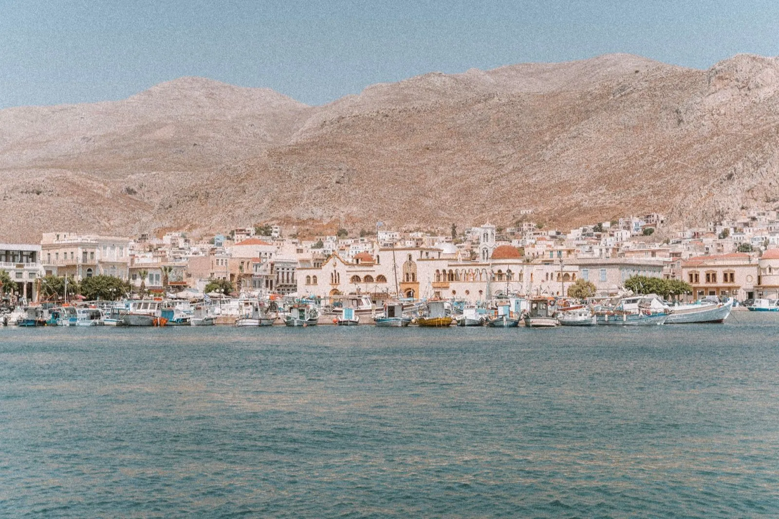 The harbour and bay of Kalymnos beneath the mountains